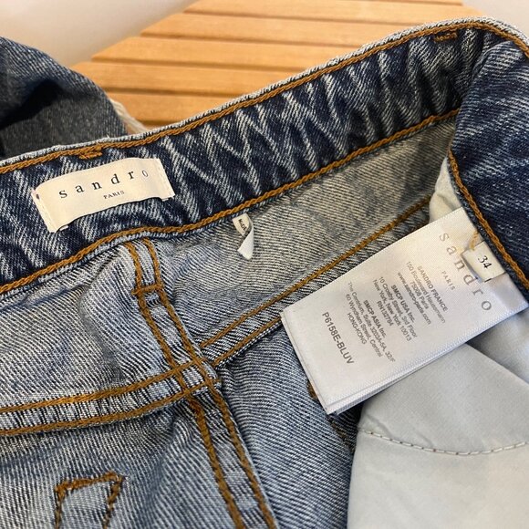 Sandro Designer Tapered Embroidered Leg Jeans, Size 34/ XS - Picture 4 of 4